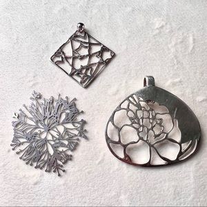 3 sterling silver & laser cut steel pendant set